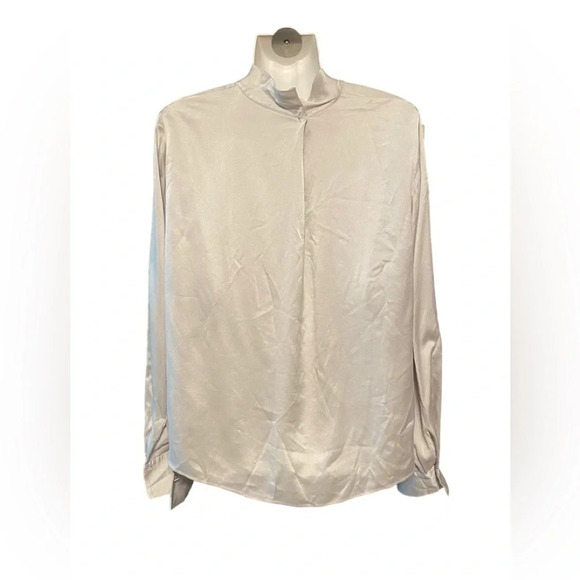 Vince Mock Neck 100% Silk Blouse Sz L - Picture 4 of 9
